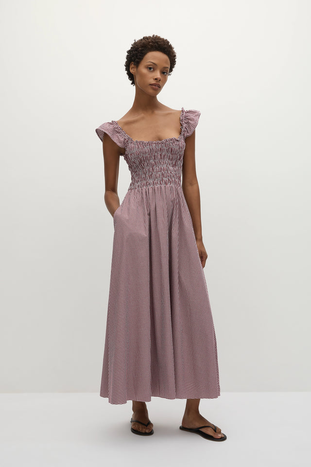 Eudora Midi Dress Gingham Deep Red - Faithfull the Brand INT Eudora Midi Dress Gingham Deep Red - Faithfull the Brand INT