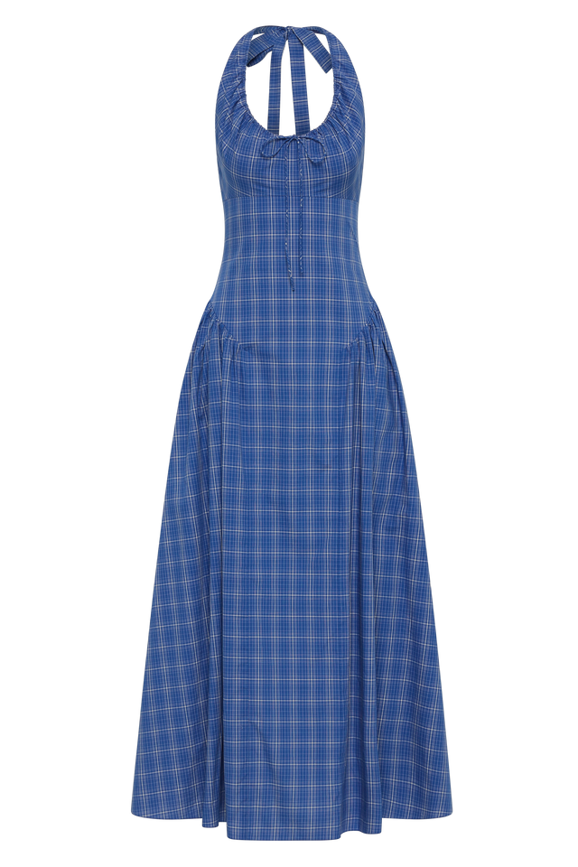 Del Ros Midi Dress Flor Check Cobalt - Faithfull the Brand INT Del Ros Midi Dress Flor Check Cobalt - Faithfull the Brand INT