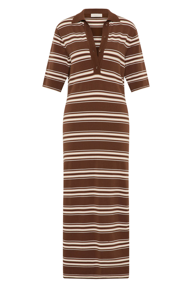 Santiago Polo Dress Ombre Stripe Macro Carob