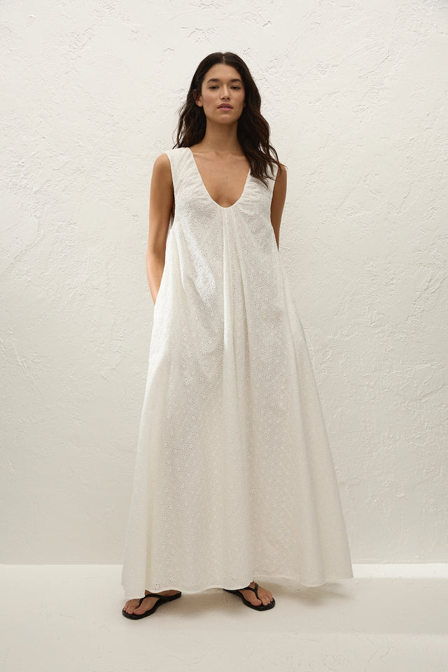 Juana Maxi Dress Valentina Broderie White