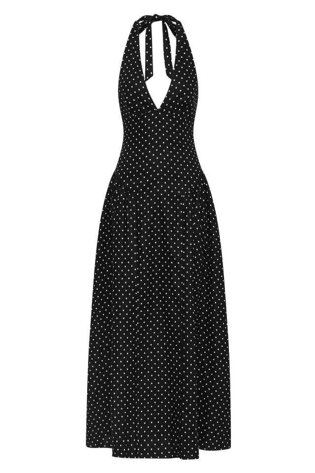 La Cala Midi Dress Lola Polka Dot Black Cream - Faithfull the Brand INT La Cala Midi Dress Lola Polka Dot Black Cream - Faithfull the Brand INT