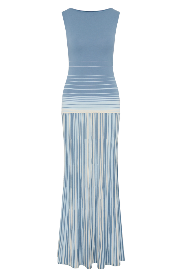 Xyla Maxi Dress Accordion Stripe Mineral Blue