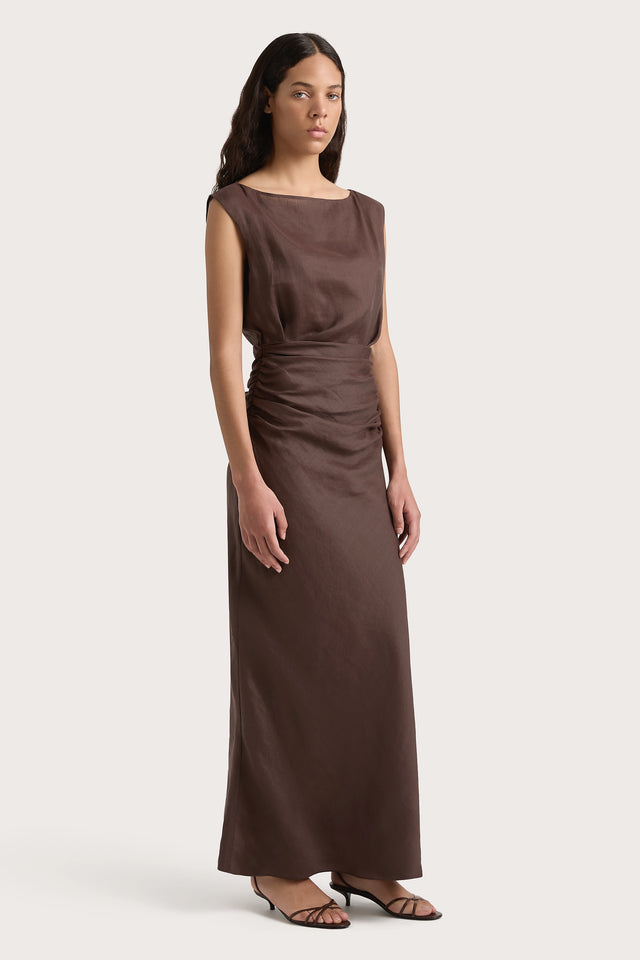 faithfull the brand brown dress Faithfull The Brand Sofie Maxi Dress in Chocolate Brown