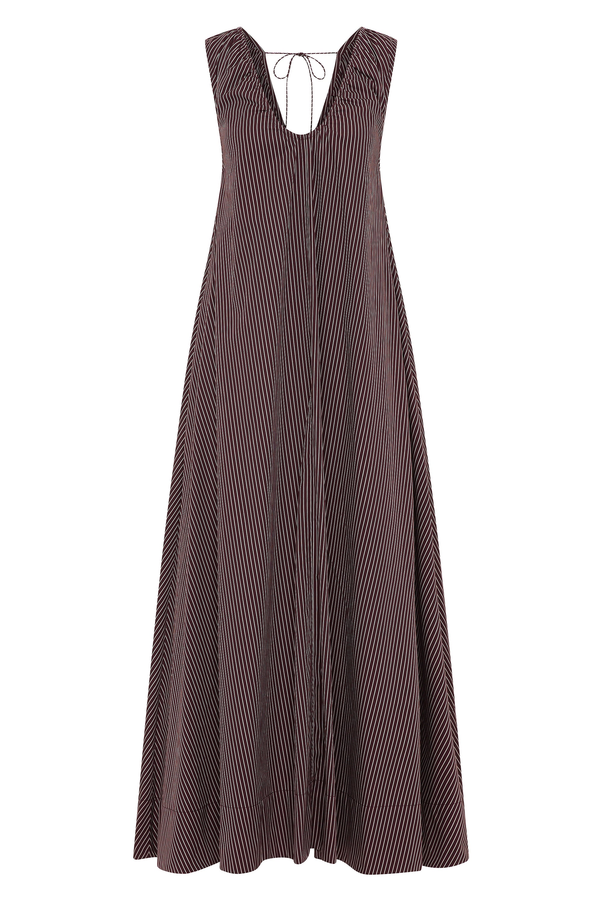 Pedrera Maxi Dress Rocio Pinstripe Chocolate Plum - Faithfull the