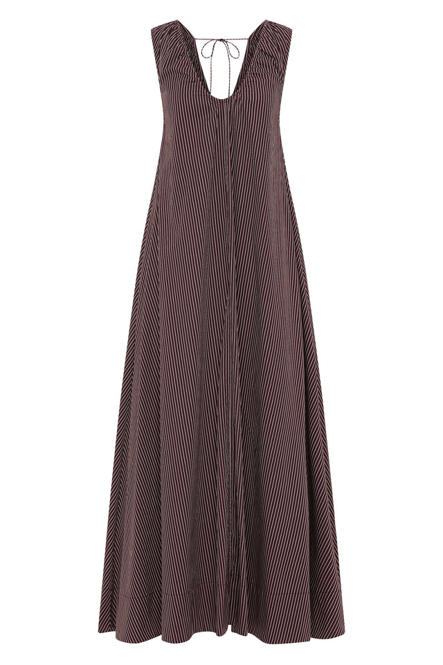 Pedrera Maxi Dress Rocio Pinstripe Chocolate Plum