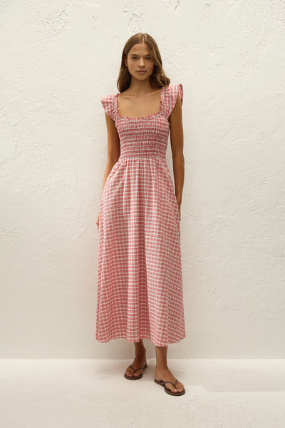 eudora midi dress gingham deep red Eudora Midi Dress Vintage Red Check