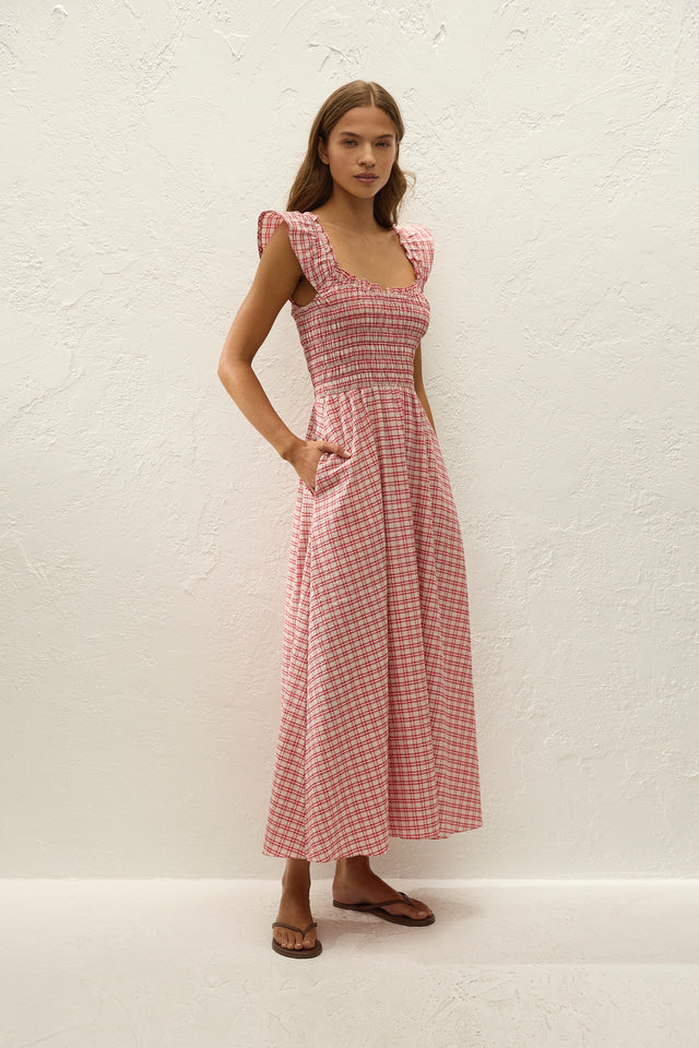 Eudora Midi Dress Vintage Red Check - Faithfull the Brand INT Eudora Midi Dress Vintage Red Check - Faithfull the Brand INT