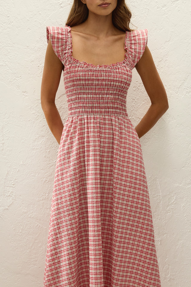 Eudora Midi Dress Vintage Red Check - Faithfull the Brand INT