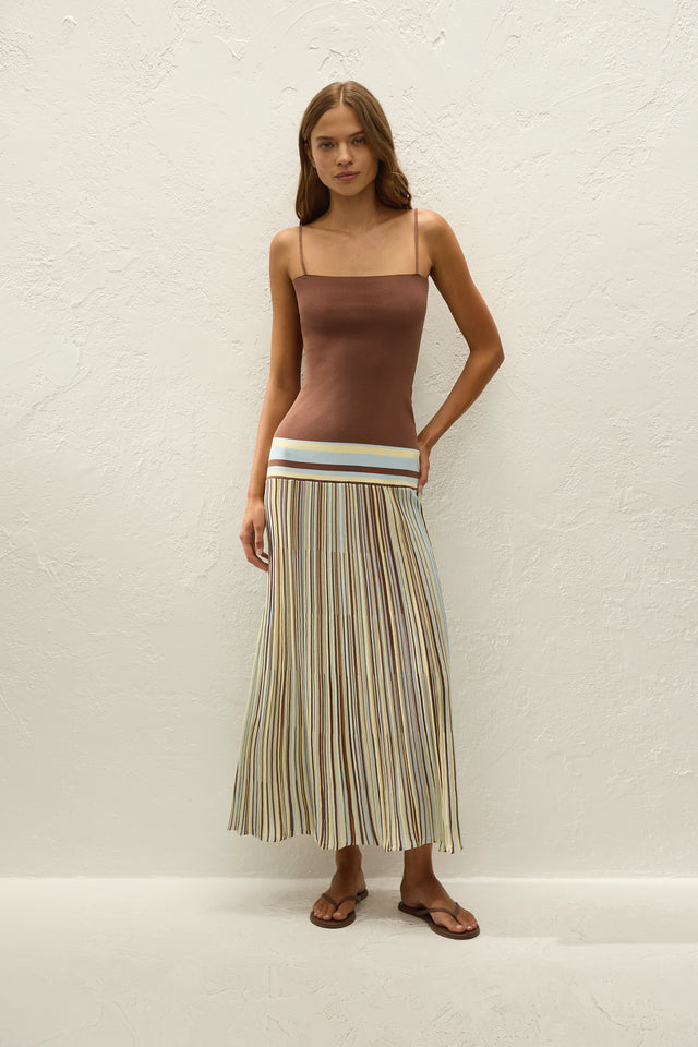 Esenia Knit Dress Sky Blue Pale Yellow Stripe - Faithfull the Brand INT Esenia Knit Dress Sky Blue Pale Yellow Stripe - Faithfull the Brand INT