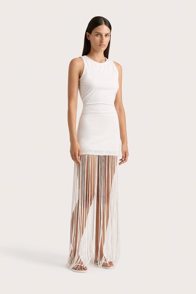 Maceio Fringed Dress White