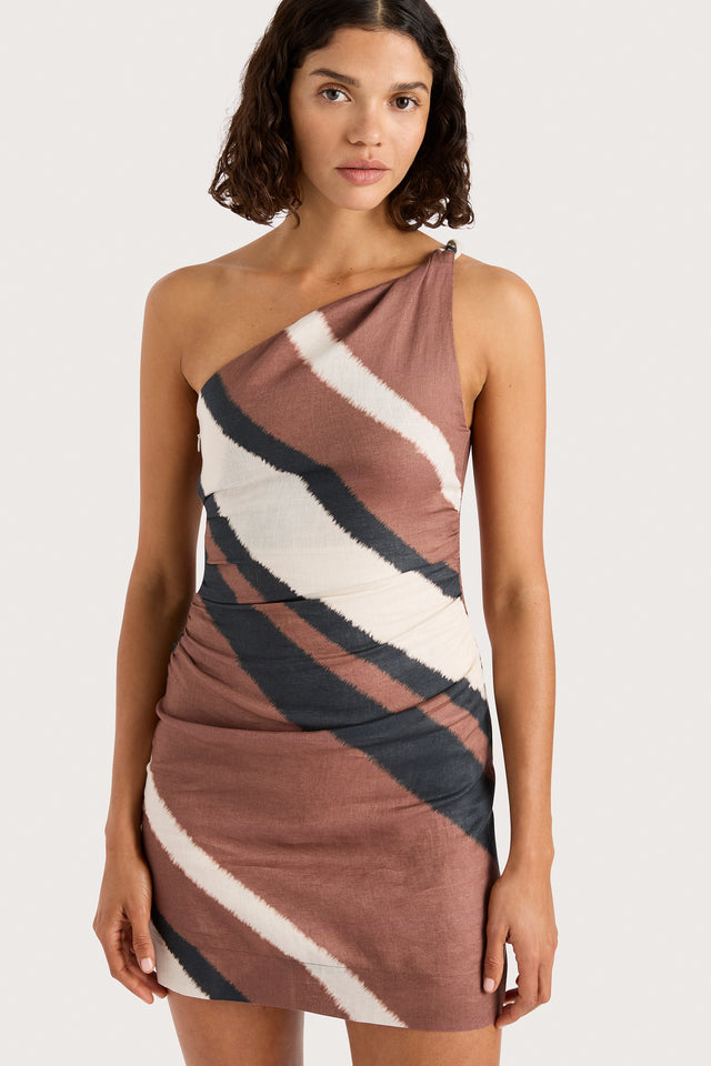 Marga Mini Dress Futura Stripe Chocolate Faithfull the Brand