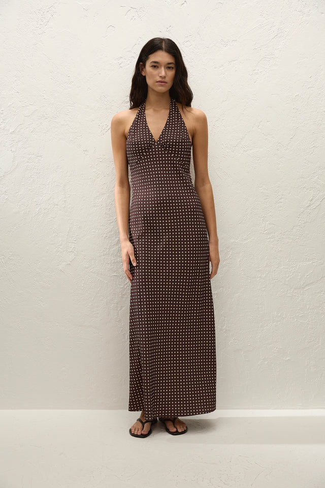 Rosa Maxi Dress Polkadot Chocolate Plum