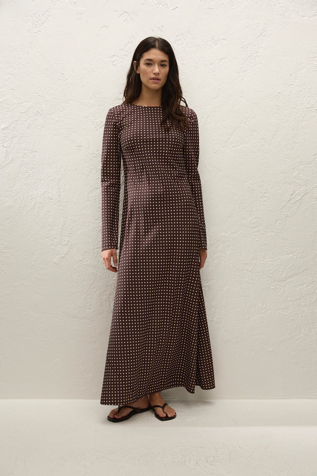 Mesa Maxi Dress Polkadot Chocolate Plum