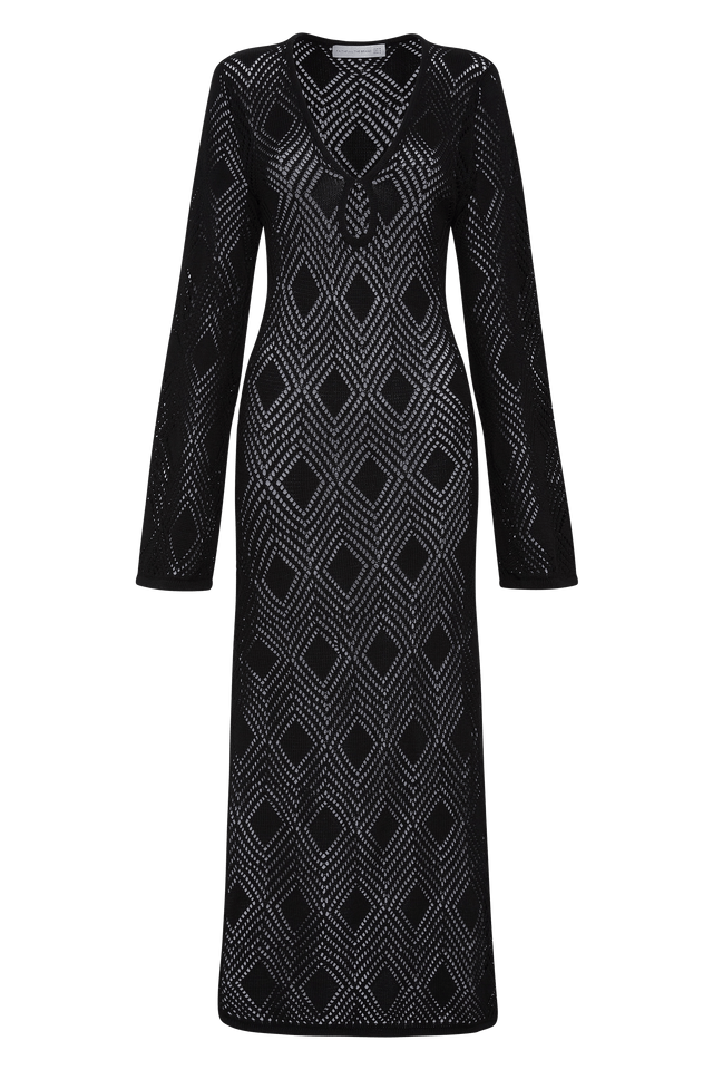 Serena Pointelle Knit Dress Black