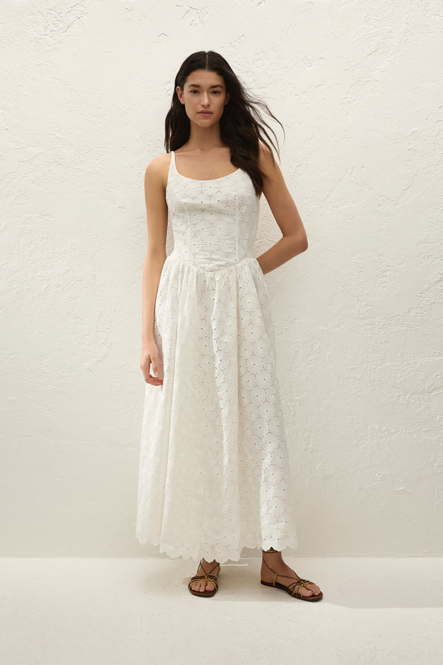 Milana Midi Dress Dolce Broderie White - Faithfull the Brand INT Milana Midi Dress Dolce Broderie White - Faithfull the Brand INT