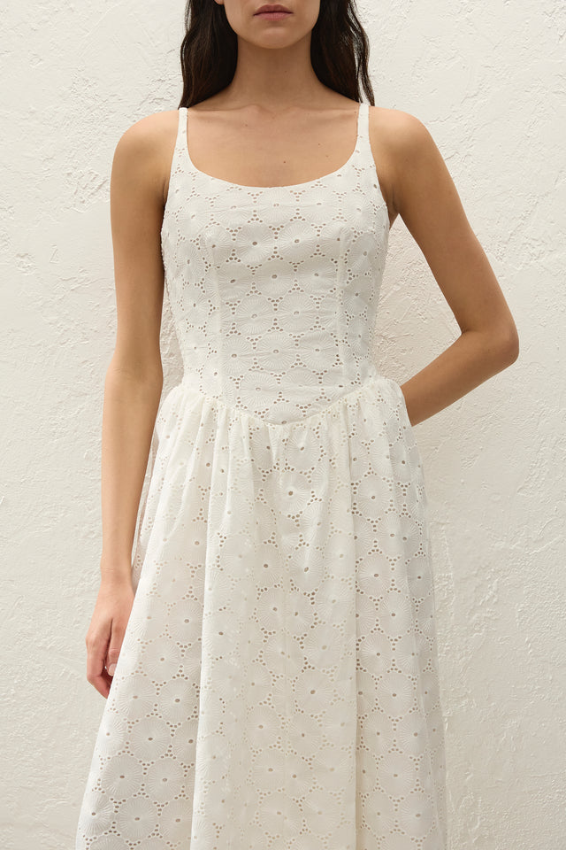 Milana Midi Dress Dolce Broderie White