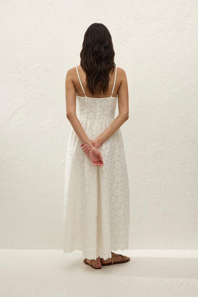 knee length dresses for ladies Milana Midi Dress Dolce Broderie White