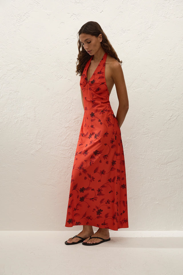 faithfull the brand red floral dress Marais Midi Dress Cecile Floral Garnet