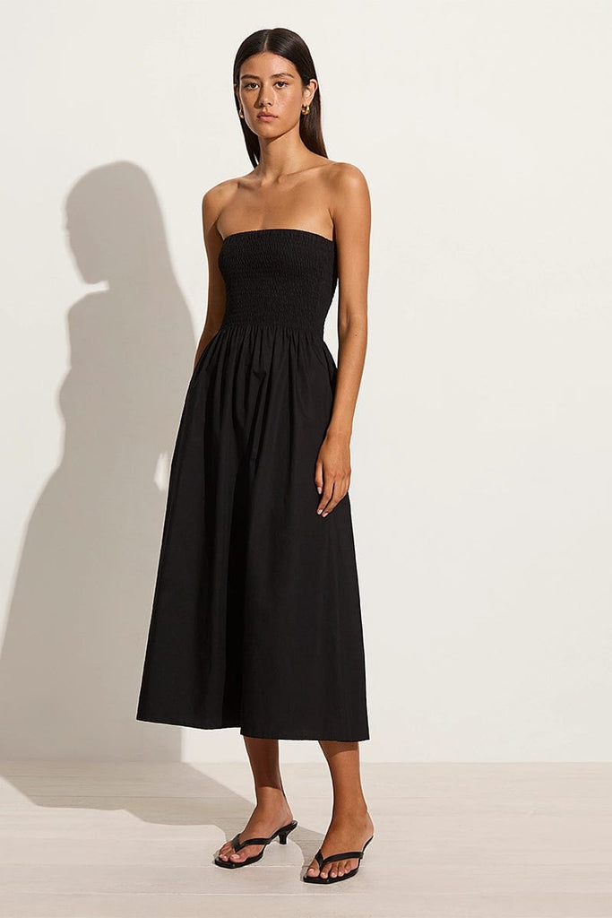Black Linen Strapless Dress, Summer Vacation Dress, Loose Maxi