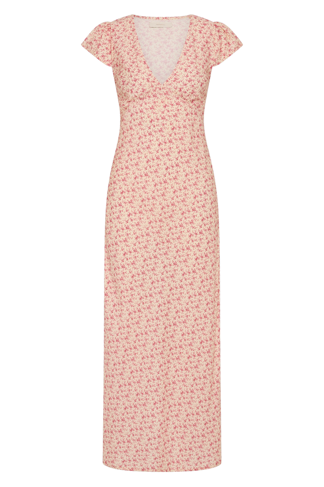 midi dress sakura white Cherry Blossom Lace Up Dress (White/Pink) - M