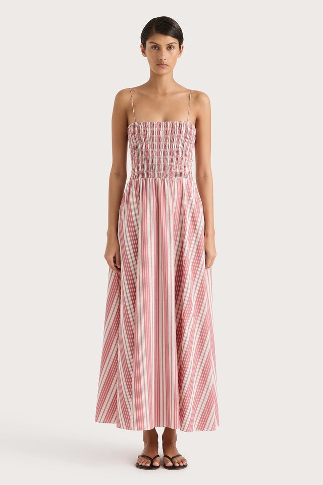 faithfull striped linen dress Faithfull Yolina Strapless Belted Striped Linen Maxi Dress - Women Dresses