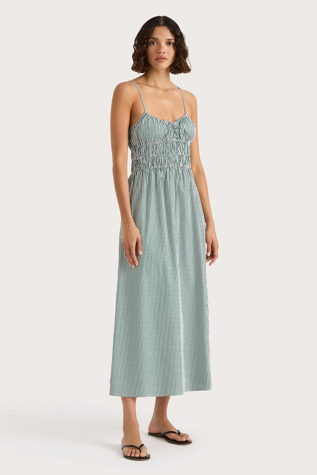 Marianne Midi Dress Green Stripe