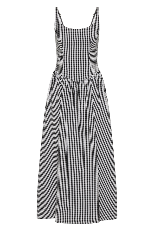 Chiara Midi Dress Black Textured Gingham - Faithfull the Brand INT Chiara Midi Dress Black Textured Gingham - Faithfull the Brand INT