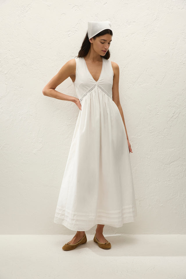 Faithfull | Women's Fiora Midi Dress Fresco Lace White | XS Faithfull | Women's Fiora Midi Dress Fresco Lace White | XS