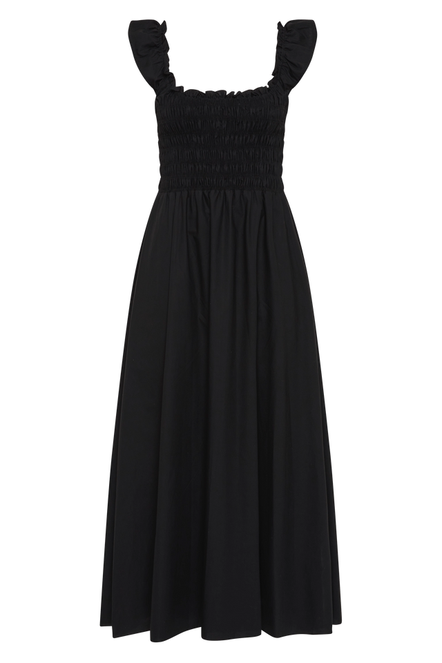 faithfull eudora ruffle-sleeve scoop-neck a-line midi dress navy blue dress for baby girl Faithfull Eudora Ruffle-Sleeve Scoop-Neck A-Line Midi Dress