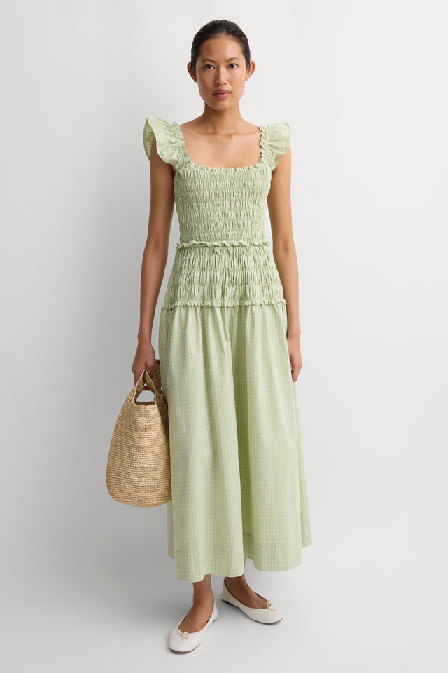 Catalina Midi Dress Micro Check Pistachio