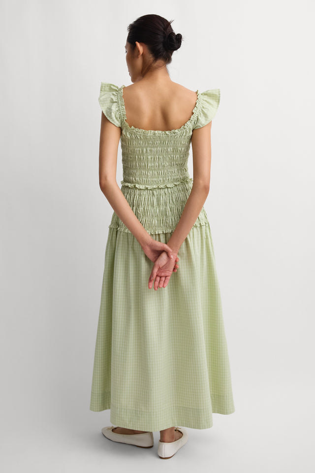 Catalina Midi Dress Micro Check Pistachio