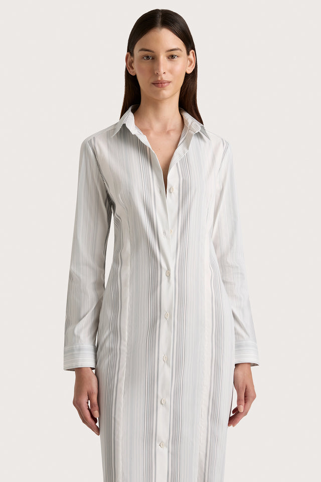 faithfull the brand shirt dress Faithfull the Brand Baia Shirt Dress Womens 4 Brown Stripe Hi Low Hem Pockets