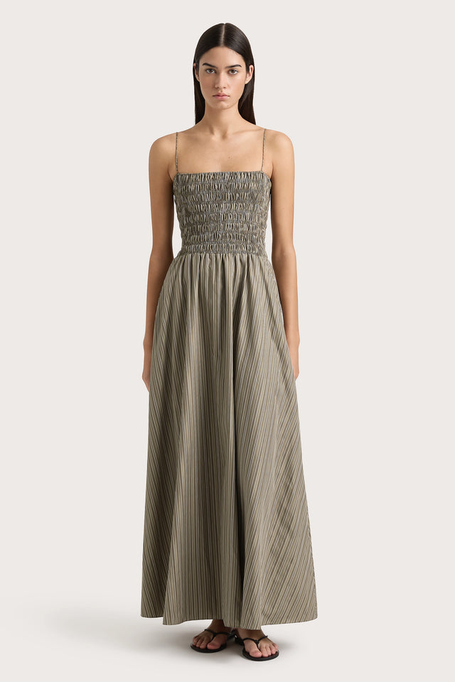 Lida Maxi Dress Khaki Stripe