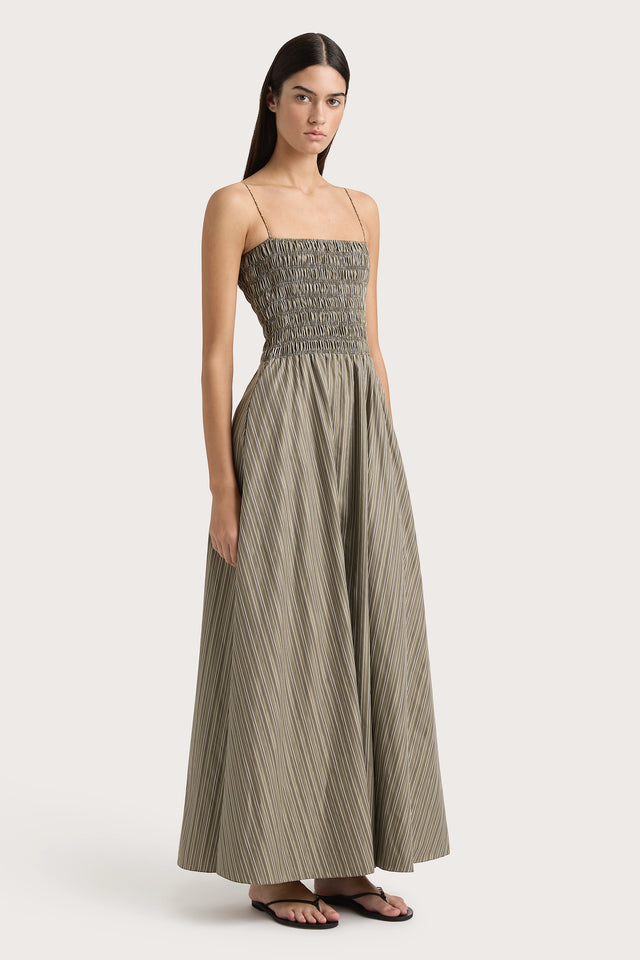 Lida Maxi Dress Khaki Stripe