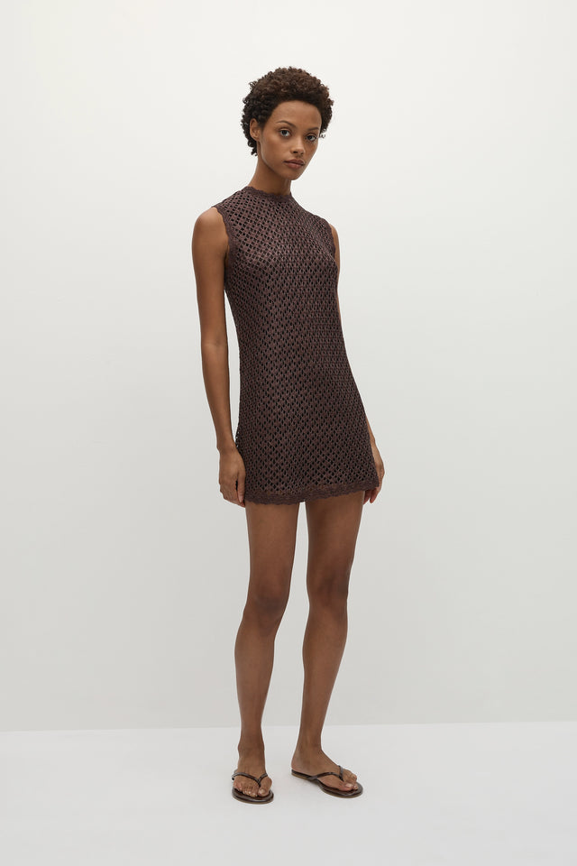 Cyrene Mini Dress Floral Lace Brown - Faithfull the Brand INT Cyrene Mini Dress Floral Lace Brown - Faithfull the Brand INT