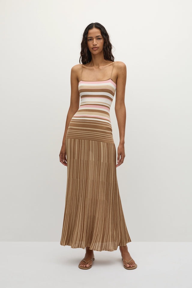 Faithfull | Women's Esenia Knit Dress Puce Sepia Stripe - Final Sale | S Faithfull | Women's Esenia Knit Dress Puce Sepia Stripe - Final Sale | S
