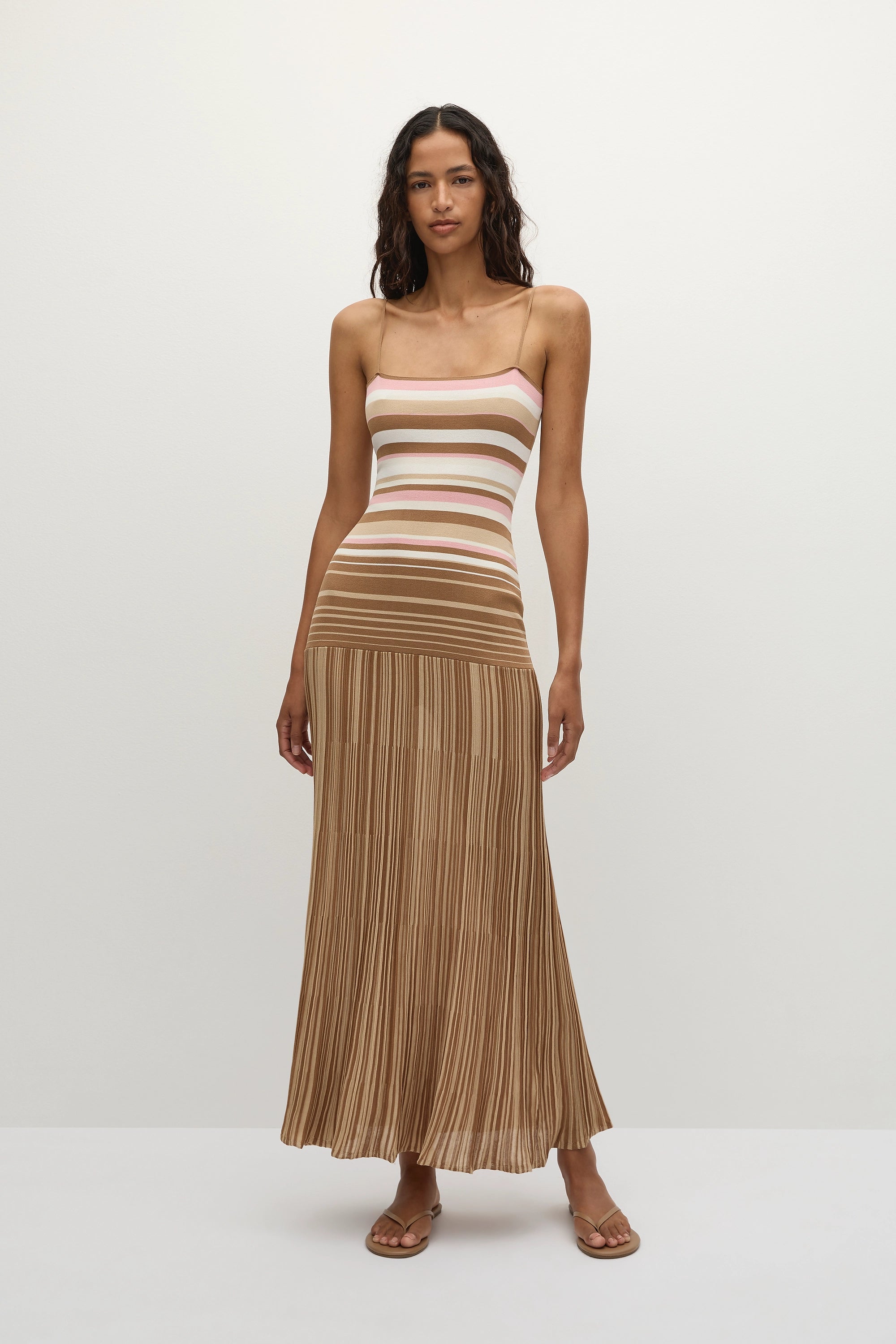knit dresses Faithfull | Women's Esenia Knit Dress Puce Sepia Stripe - Final Sale