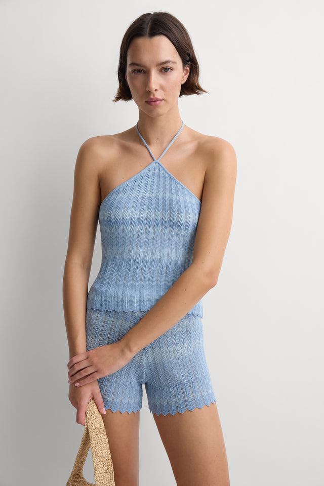 Ria Top Light Blue Chevron