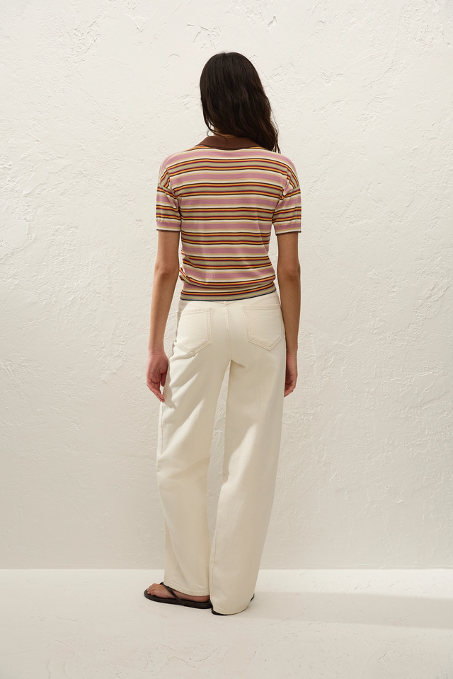 Sable Polo Shirt Luis Stripe Dusty Mauve