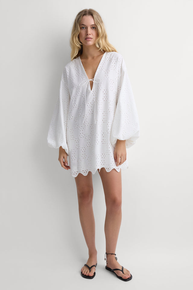 Lareina Mini Dress Sandara Broderie White