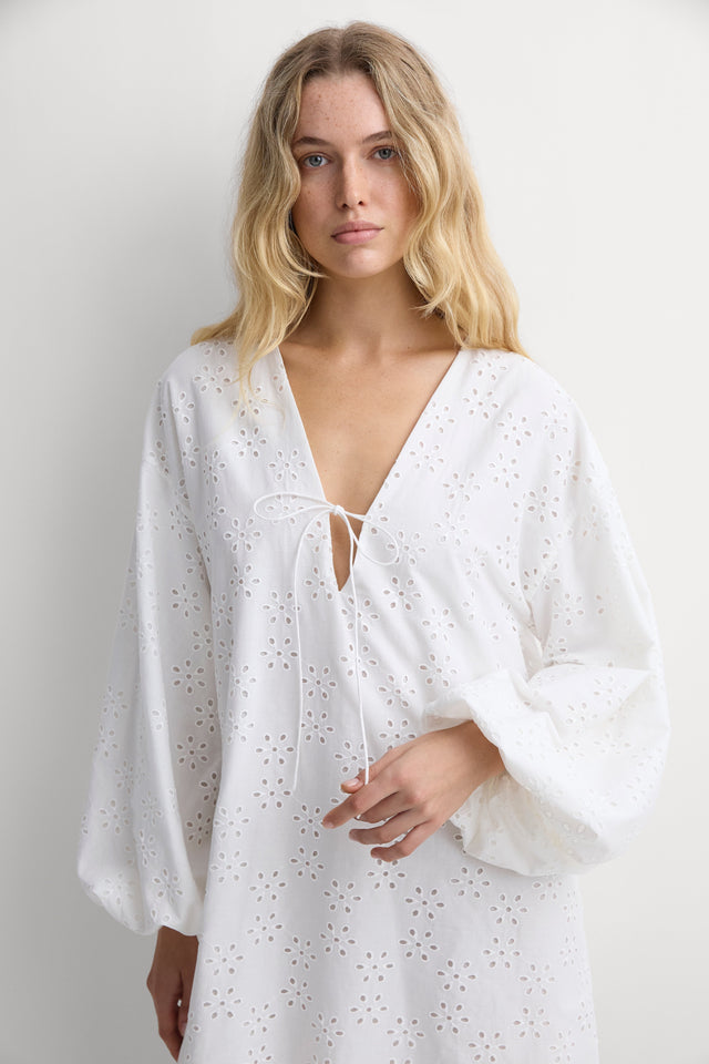 Lareina Mini Dress Sandara Broderie White