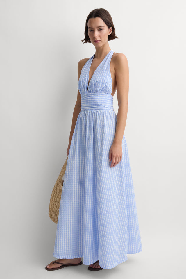 light blue and white maxi dress Lido Maxi Dress Paloma Check Light Blue White