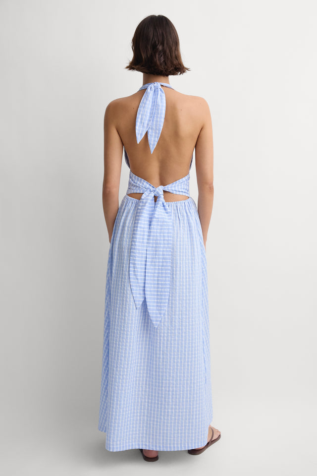Lido Maxi Dress Paloma Check Light Blue White