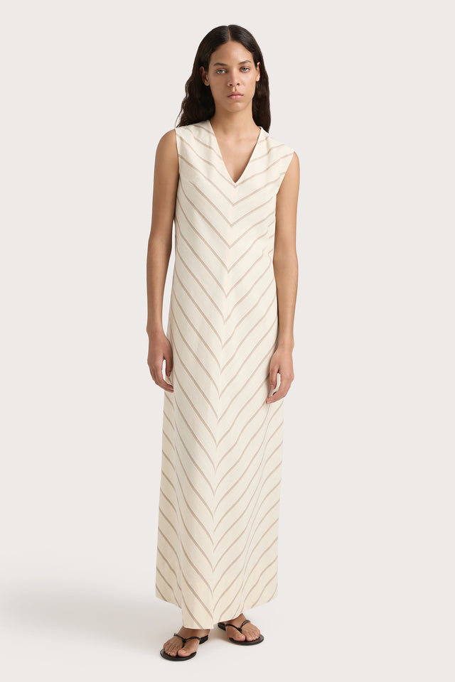 Marteret Stripe Midi Dress Shadow Stripe Butter - Final Sale Faithfull the Brand Marteret Stripe Midi Dress Shadow Stripe Butter - Final Sale Faithfull the Brand