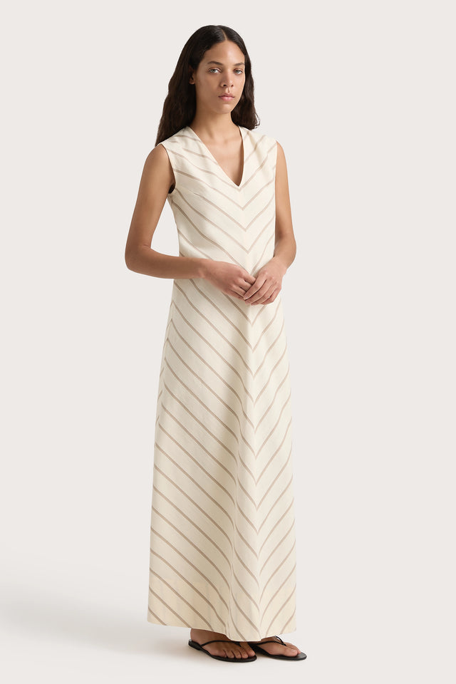 Marteret Stripe Midi Dress Shadow Stripe Butter - Final Sale Faithfull the Brand Marteret Stripe Midi Dress Shadow Stripe Butter - Final Sale Faithfull the Brand