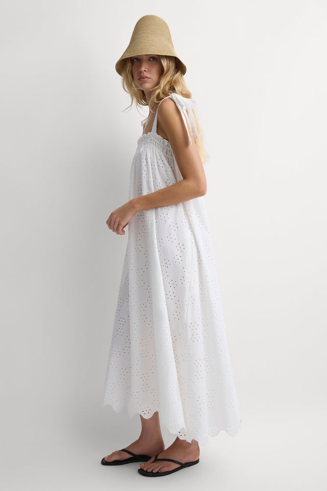 Noela Midi Dress Sandara Broderie White