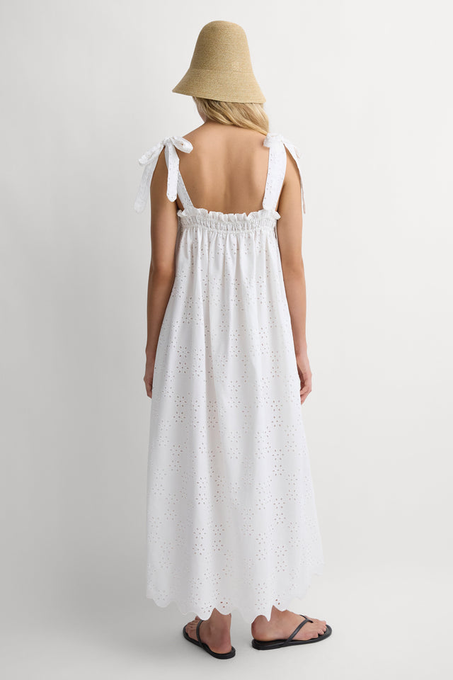 Noela Midi Dress Sandara Broderie White