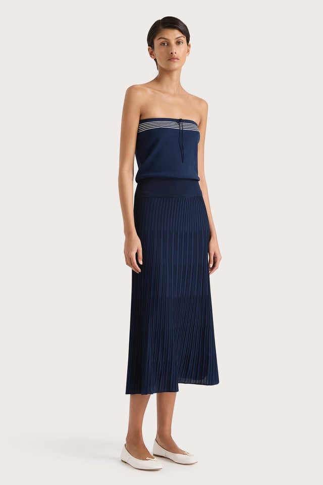 Citara Drawstring Midi Skirt Navy