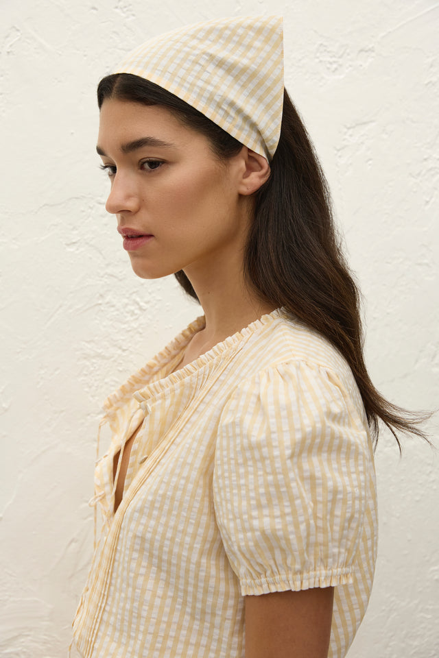 Lucia Head Scarf Butter Textured Gingham