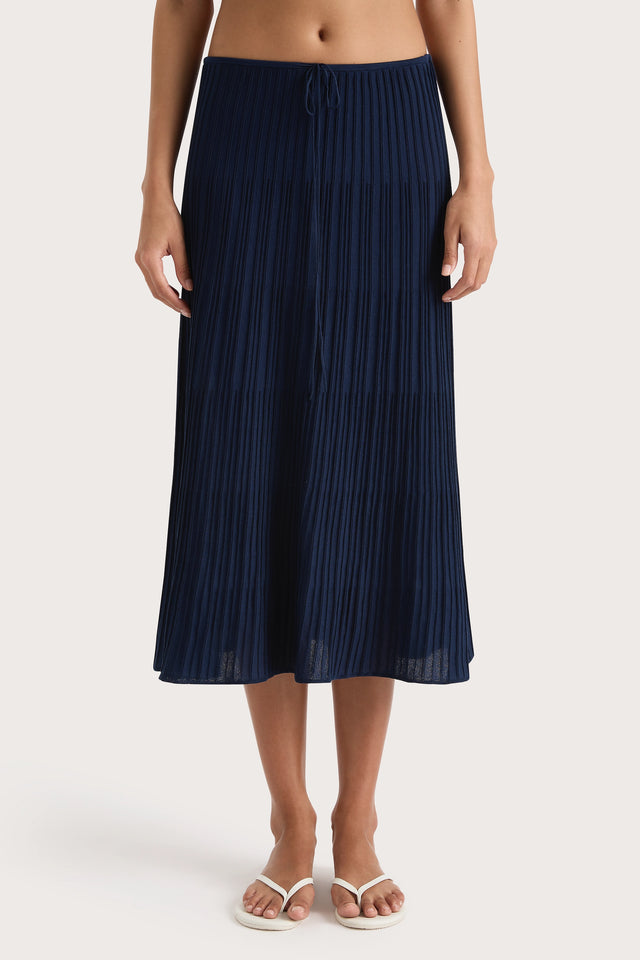 Citara Drawstring Midi Skirt Navy